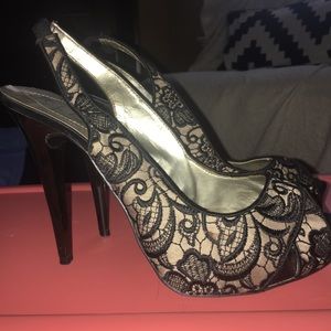 Guess peep toe lace platforms